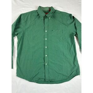 IZOD Mens Large Green White Micro Check Long Sleeve Button Down Shirt L/G